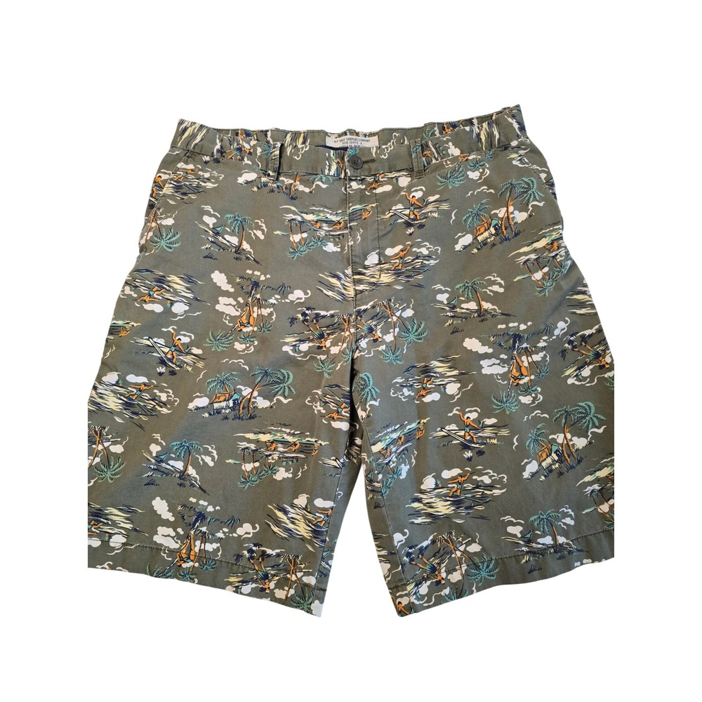 Old Navy Surplus Co Mens 38 Chino Shorts Hawaiian Palm Tree Tiki Beach Surf EUC